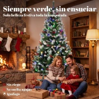 HOMCOM Árbol de Navidad Nevado 180 cm con 250 LED 11 Modos Mando a Distancia 840 Puntas 34 Piñas y 34 Bayas Verde(m-4)