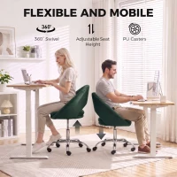 HOMCOM Velvet Desk Chair, Modern Office Chair with Height-Adjustable, Wheels, for Home Study Bedroom, Dark Green(m-6)