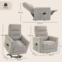 HOMCOM Fotoliu Ridicător Electric cu Masaj prin Vibrații și Încălzire, Fotoliu Relax Electric, Spătar Reclinabil, Chenille, Gri(m-3)