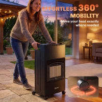 Outsunny Chauffage au Gaz Poêle à Gaz 4200W Infrarouge Pliable 3 Puissances Système ODS Anti-Basculement Housse 46x42x75cm Noir(m-9)