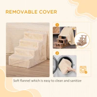 PawHut Four-Step Dog Stairs, with Washable Plush Cover, for High Bed Sofa, Dog Stairs for Small Dog and Cat - Beige(m-5)