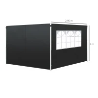 Outsunny 2.95 Meters Gazebo Replaceable Exchangeable Side Panel Wall Panels Walls With Window, Black(m-3)
