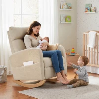 HOMCOM Silla Mecedora de Pana con Respaldo Alto Patas de Madera de Caucho Bolsillos Reposabrazos Estilo Moderno Beige(m-8)