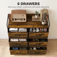 HOMCOM Rustic Chest of Six Fabric Drawers - Rustic Brown(m-4)
