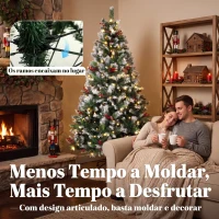 HOMCOM Árvore de Natal Nevada 180 cm com 250 LED, 11 Modos, Comando à Distância, 840 Pontas, 34 Pinhas e 34 Bagas, Verde(m-7)
