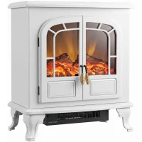 HOMCOM Freestanding Electric Fireplace Stove Heater with LED Fire Flame Effect White(m-13)