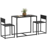 HOMCOM 3-delige Bartafelset: Hoge Set met 3 Delen, 2 Stoelen, 1 Tafel, 90 cm x 47 cm x 76 cm, Zwart(m-11)