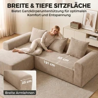 HOMCOM Ecksofa mit Chaiselongue, rahmenloses Cloud-Sofa in L-Form aus Chenille, tiefer Sitz, Taschenfedern, Beige(m-6)