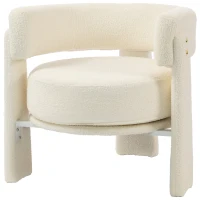 HOMCOM Poltrona em Tecido Bouclé com Almofada Lombar Assento Profundo Acolchoado e Braços Branco-Creme(m-11)