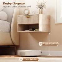 HOMCOM Set di 2 Comodini Sospesi con Cassetto Decorato e Mensola Aperta, Rovere(m-5)