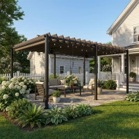Outsunny Pergola Tonnelle de Jardin avec Toit à Lames Orientables 0-90° Grande Capacité 11 Personnes UV50+ 572x298x220cm Gris(m-9)