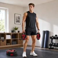 SPORTNOW 4er-Set Hantelgewichte mit 2 x 5/2,5 kg Gewichte, Hantelscheiben Set mit Griffen Gewichtsscheiben, Schwarz+Rot(m-7)