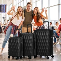 HOMCOM 3-Piece Suitcase Set, Hard Shell Carry On & Checked Luggage Set with TSA Lock, 20/24/28 Inch, Black(m-8)