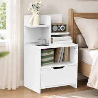 HOMCOM Modern Bedside Table, Nightstand with Drawer, Shelf, Bedside Cabinet for Bedroom, Living Room, White(m-8)