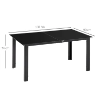 Outsunny Table de jardin rectangulaire en aluminium et plateau en verre trempé - 6 personnes 150 x 90 x 74 cm noir(m-3)