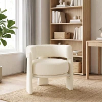 HOMCOM Poltrona em Tecido Bouclé com Almofada Lombar Assento Profundo Acolchoado e Braços Branco-Creme(m-9)