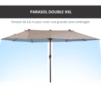 Outsunny Grande Parasol de Jardin Exterieur 4,6 x 2,7 m, Parasol Double avec Manivelle, pour Terrasse, Patio, Marron(m-4)