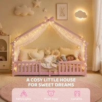 AIYAPLAY Wooden Kids House Single Bed Frame, Solid Pine Wood Toddler Bed with Dual Guardrails for Children, Boys, Girls, Pink(m-4)