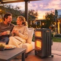 Outsunny Sobă pe gaz portabilă pliabilă 4,2 kW, neagră(m-10)