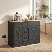 HOMCOM Tilt Out Trash Cabinet with Charging Station, Kitchen Island with Storage, 57 Liter Hidden Rubbish Bin Storage, Black(m-2)