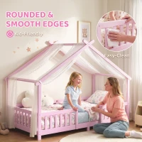 AIYAPLAY Lit Cabane Enfant 90x200 cm, Lit Enfant en Forme de Maison avec Barrières de Sécurité et Sommier à Lattes Solides, Rose(m-8)