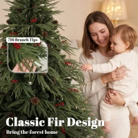 HOMCOM 6ft Artificial Christmas Tree with Pinecones, Red Berries, Hinged Predecorated Xmas Tree with 2843 Branch Tips(m-5)