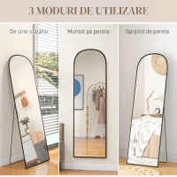 HOMCOM Oglindă de podea și perete modernă din aliaj de aluminiu cu suport pliabil, 50x161,5cm, negru(m-11)