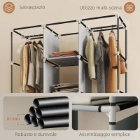 HOMCOM Armadio Salvaspazio con Base Rialzata, 8 Ripiani e 2 Barre, in Tessuto non Tessuto e Acciaio, Grigio Chiaro(m-6)