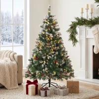 HOMCOM Sapin de Noël Artificiel Lumineux et Enneigé 120cm, Arbre de Noël, Télécommande, 11 Modes d'Éclairage, 150 LED, Vert(m-2)