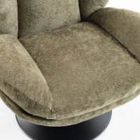 HOMCOM Modern Chenille Lazy Chair with Ottoman, 360° Swivel, Upholstered Reading Seat Set for Living Room, Dark Green(m-12)