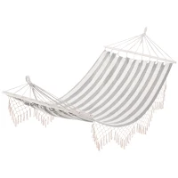 Outsunny Hamac de Voyage Portable Style Hippie Chic Toile de hamac dim. 2L x 1l m Coton Polyester Gris écru rayé(m-12)