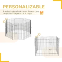 PawHut Vallas para Perros Plegables de 8 Piezas 63x91 cm con 1 Puerta y Marco de Acero para Jardín Patio Plata(m-4)