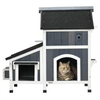 PawHut kattenhuis, dennenhout, kattenhuis, kattengrot, huisje voor kleine dieren, buiten(m-1)