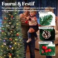HOMCOM Sapin de Noël Artificiel Crayon 180cm, Pré-éclairé 170 LEDs, 11 Modes, 351 Branches, Télécommande, Base Amovible, Vert(m-6)