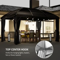Outsunny 3 x 4m Hardtop Gazebo Canopy with Metal Roof, Aluminium Gazebo Permanent Pavilion with Netting and Curtains, Dark Grey(m-7)