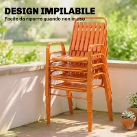 Outsunny Set 4 Sedie da Giardino Impilabili con Schienale Alto e Braccioli, in PP e Acciaio, 56x66x91 cm, Arancione(m-5)