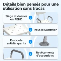 HOMCOM Tabouret de Douche Réglable en Hauteur à 5 Niveaux, Chaise de Douche, Accoudoirs Rembourrés et Coussin Amovible, Gris(m-5)