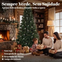 HOMCOM Árvore de Natal Artificial 220 cm com 1116 Ramos Base Metálica Dobrável Sistema com Dobradiças Realista e Frondosa Verde(m-4)