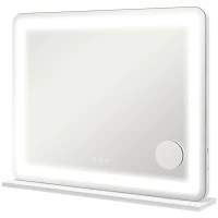 HOMCOM Schminkspiegel mit LED Beleuchtung 80x60 cm Kosmetikspiegel mit 3 Lichtfarben, USB-Ladefunktion, 10X Vergrößerung(m-1)