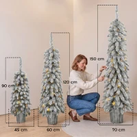 HOMCOM Conjunto com 3 Árvores de Natal Artificiais com Neve Pré-iluminadas com Pontas em PVC e LEDs Branco Quente(m-3)