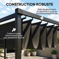Outsunny Pergola de Jardin Tonnelle à Vigne UV50+ Toit Rétractable Panneaux d'Intimité pour Plantes Grimpantes 3x4m Gris Foncé(m-7)