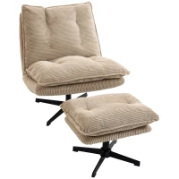 HOMCOM Sillón lounge con reposapiés, giratorio 360°, tapizado de pana, reposapiés regulable en altura, Beige(m-7)
