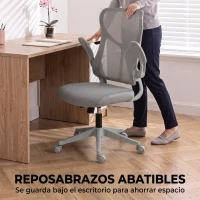 HOMCOM Silla de Escritorio Giratoria de Malla Reposabrazos Abatibles Respaldo Alto Función de Balanceo Altura Ajustable Gris(m-4)