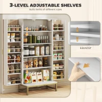 HOMCOM 119.5 cm Kitchen Cupboard, Freestanding Kitchen Cabinet with Double Doors, 5 Tiers, 12 Spice Racks, White(m-5)
