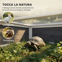 PawHut Casa per Tartarughe di Terra in Legno di Abete con Coperchio Apribile, 2 Spazi, Porte Multiple, Grigio Scuro(m-5)