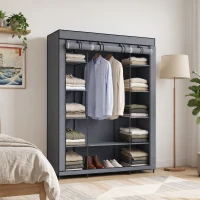 HOMCOM Armario de Tela Salvaspacio con Barra para Colgar y 11 Estantes, 135x45x175 cm, para Dormitorio, Gris(m-2)