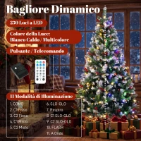 HOMCOM Albero di Natale Innevato 180 cm, 250 LED a 2 Colori, Telecomando, 11 Modalità, Pigne e Bacche Rosse(m-5)