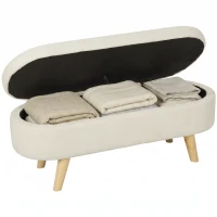 HOMCOM Bancă, Banchetă, Capăt de Pat, Spațiu de Depozitare 2 în 1 din Țesătură cu Picioare din Lemn, 110l x 40P x 43H cm, Crem(m-9)