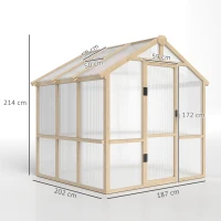 Outsunny 6.6 x 6ft Polycarbonate Greenhouse, Walk-in Wooden Greenhouse with Lockable Door and Window, Garden Plants Grow House, Brown(m-14)