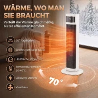 HOMCOM Keramische kachelventilator, 2.000 W, 4 standen, thermostaat, afstandsbediening, energiebesparend(m-4)